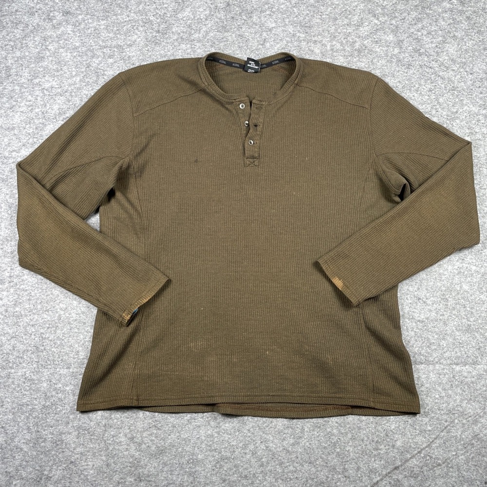 Kuhl Henley Shirt Mens XXL Brown Waffle Knit Long Sleeve Outdoor Style 7472